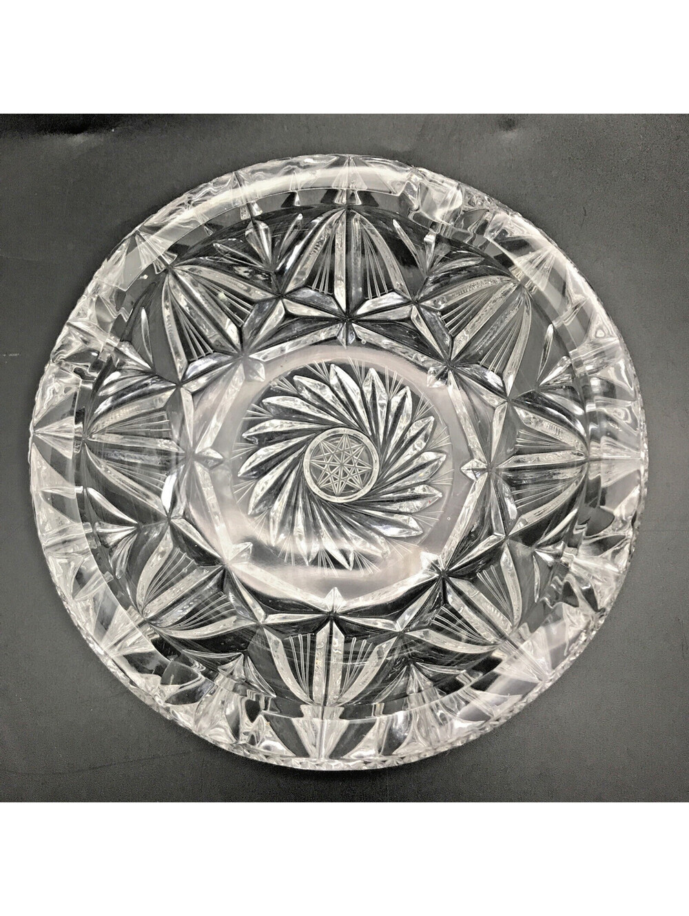 Vintage Lead Crystal Brilliant Cut Clear Glass Cigar Cigarette Ashtray 5” Heavy